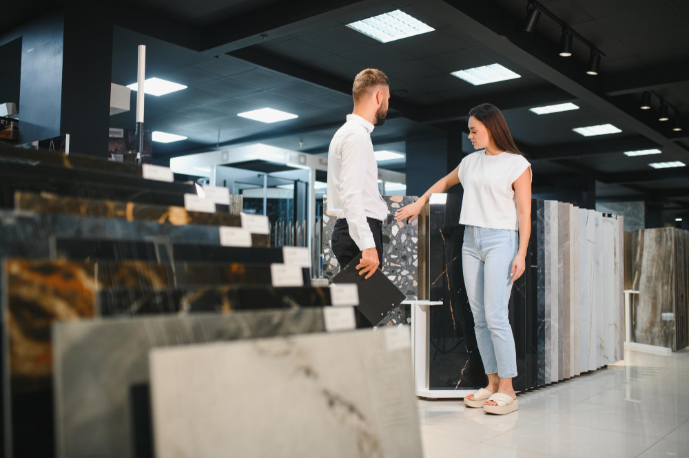 Vente de carrelage intérieur et extérieur : choix de formats, effets matière et finitions durables